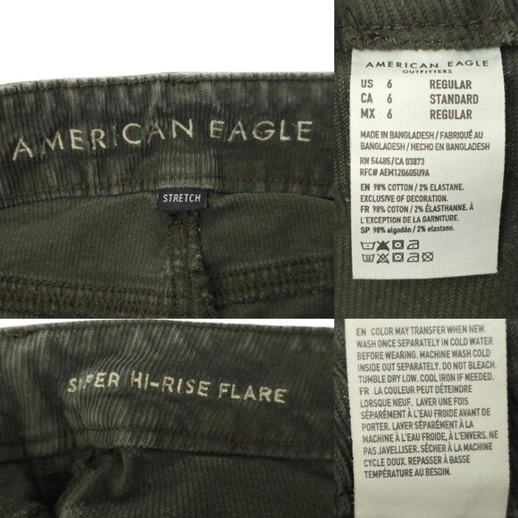 American Eagle Stretch Super Hi Rise Flare Corduroy Pants Womens 6 Green - Picture 8 of 15